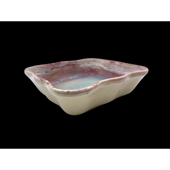 Earthenware Pottery Soap Dish Square USA Made Vintage Pink Green Tan Vintage 5" - Picture 3 of 11